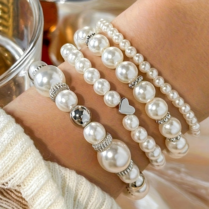 Classy Pearl Heart Bracelet Set