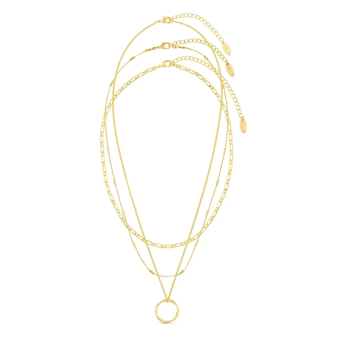 Open Circle Three Row Necklace | Gold