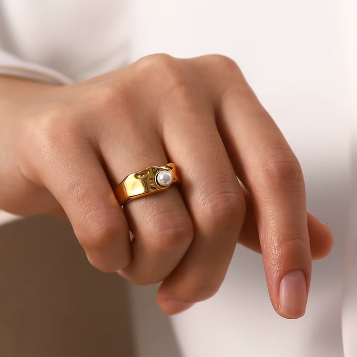 Elegant Natural Gold Pearl Ring