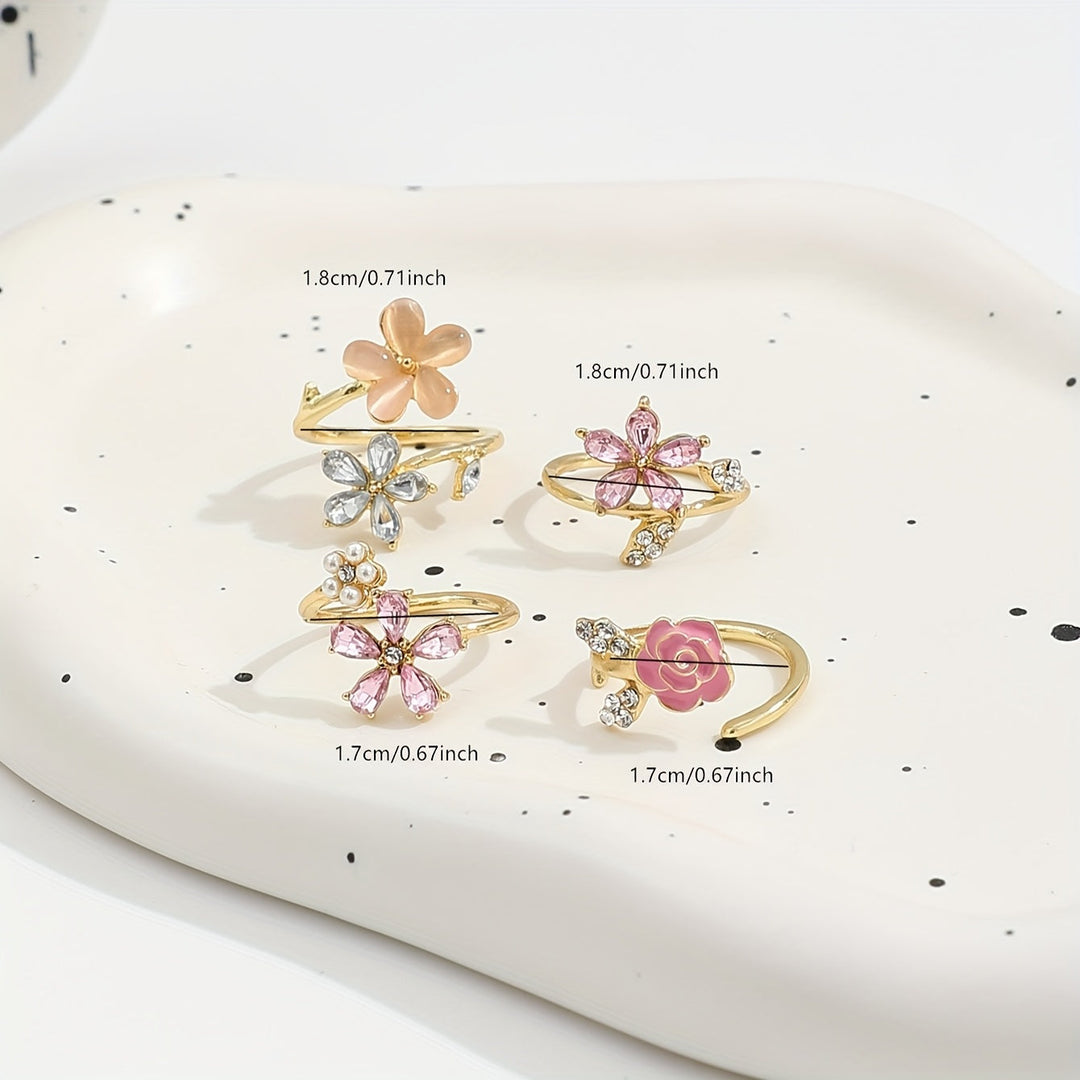 Alloy Rhinestone Pearl Ring Set