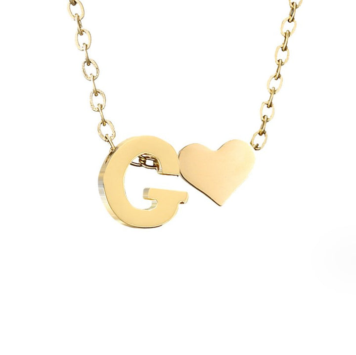 Minimalist Initial Necklace with Heart Charm