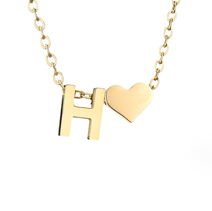 Minimalist Initial Necklace with Heart Charm